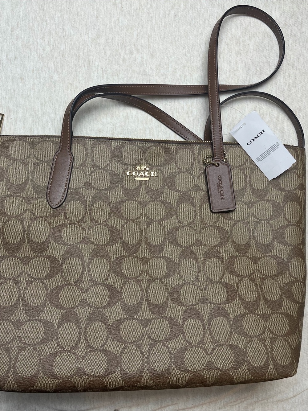 Coach Tan/Brown Signature Canvas Tote with Leather Trim